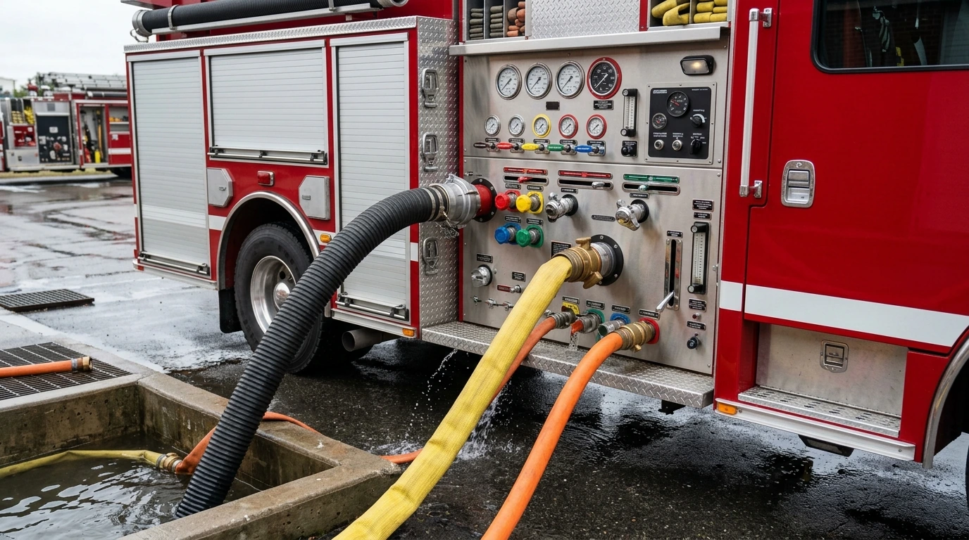 Generic fire engine pump panel during an annual pump service test